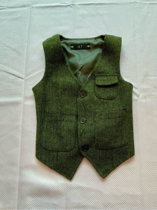 Other - Classic Green Herringbone Kids Vest - 4T